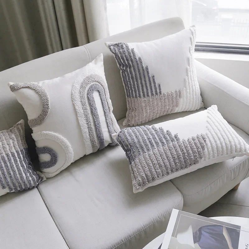 DecorBites™ Boho Loop Pillowcase - Grey Beige Tufted Cushion Cover for Home Decoration