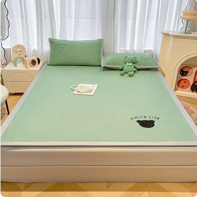DecorBites™ Bear Jacquard Ice Bean Mat Set - Cooling Bed Sheet for Kids & Adults