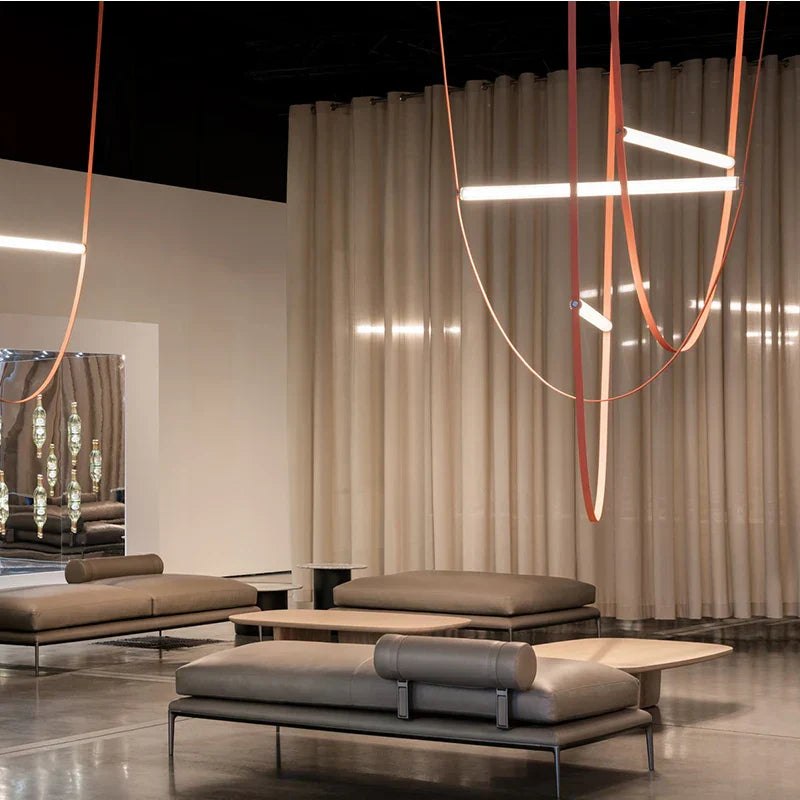 DecorBites™ Leather Belt Chandelier: Modern Glass Tube Designer Lighting for Home, Restaurant & Villa