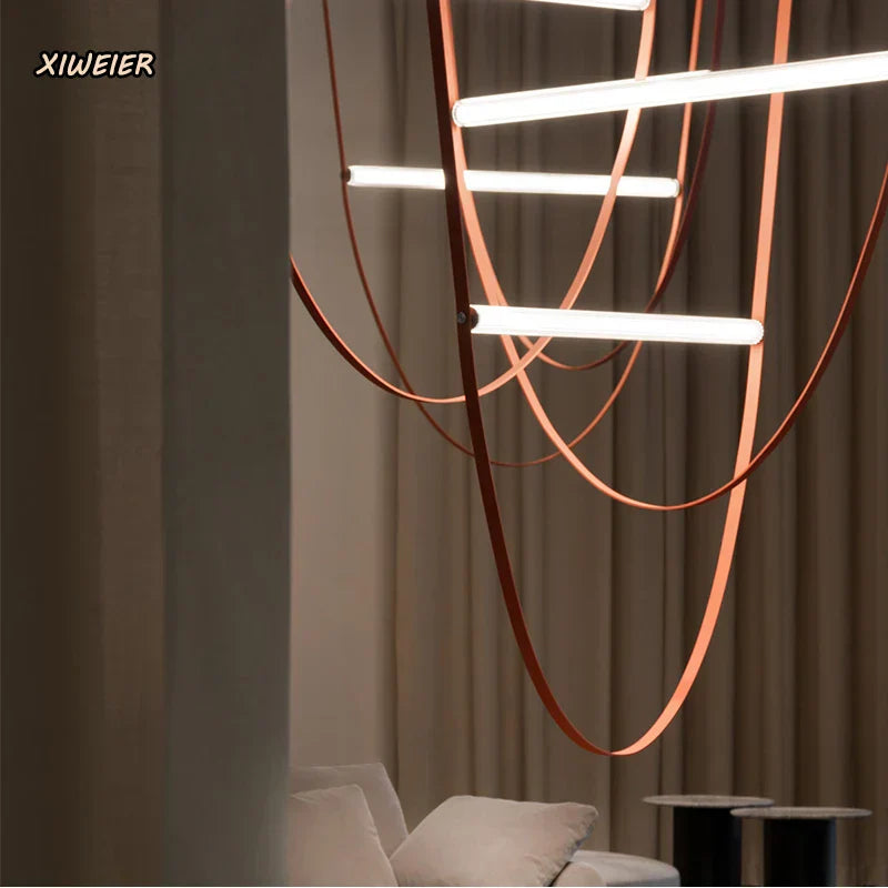 DecorBites™ Leather Belt Chandelier: Modern Glass Tube Designer Lighting for Home, Restaurant & Villa
