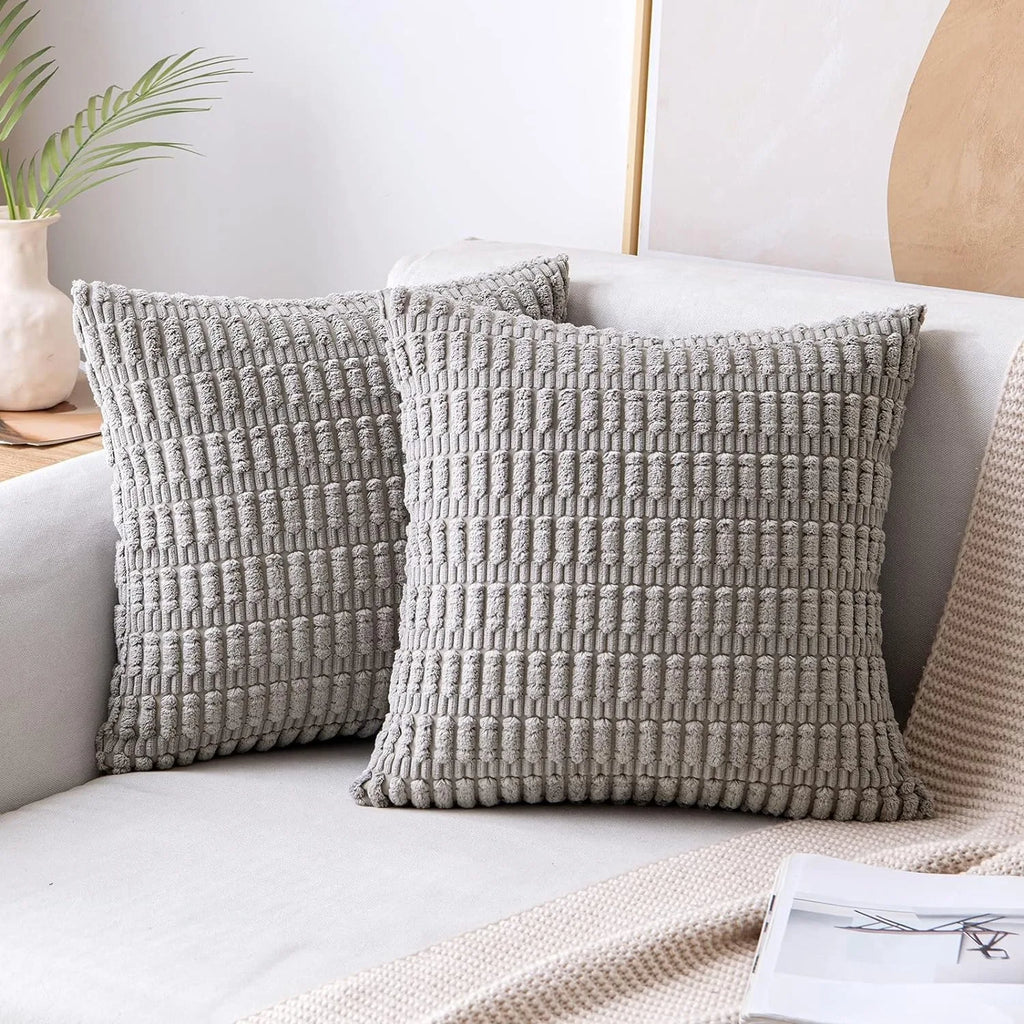 DecorBites™ Black Striped Corduroy Throw Pillow Cover 18x18 Inch Square Cushion Case White Pillowcase