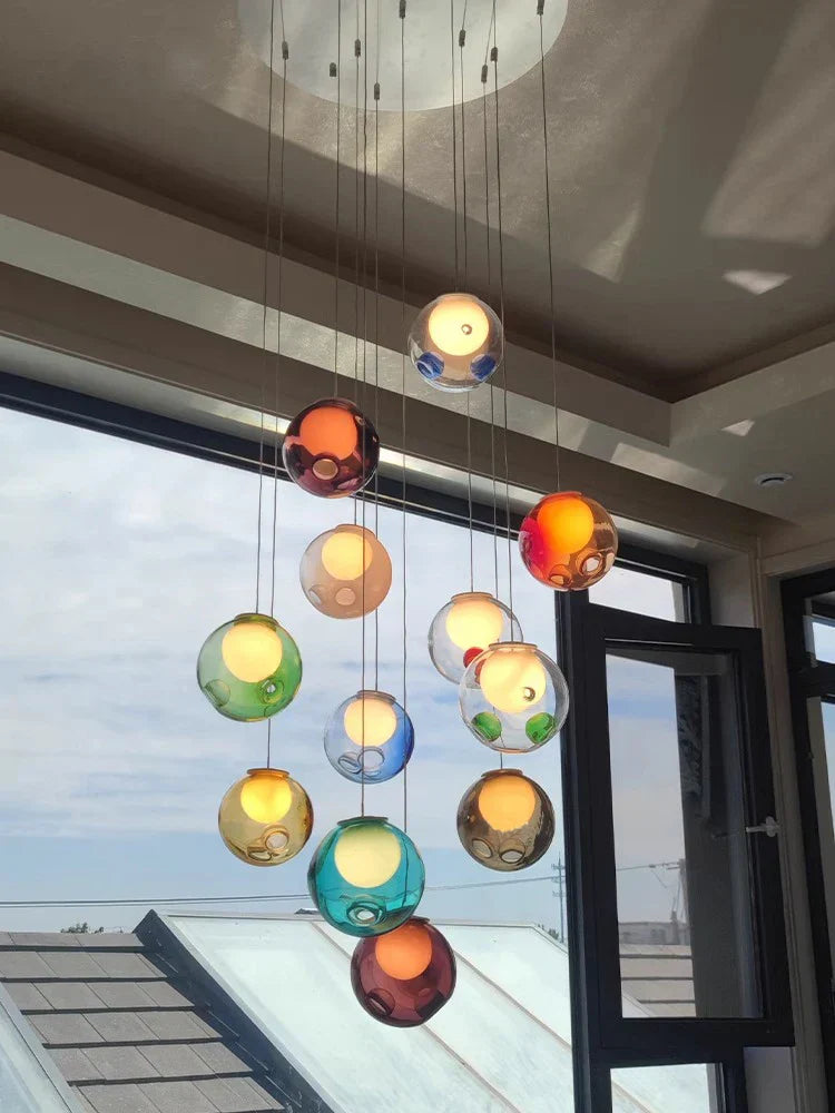 DecorBites™ Glass Ball Pendant Light: Modern Handmade Boho Sputnik Fixture for Living Room & Dining Room