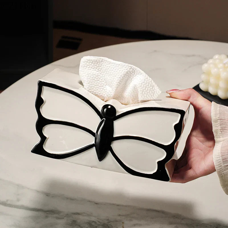 DecorBites™ Butterfly Ceramic Tissue Box - Decorative Bedside Table Paper Towel Case