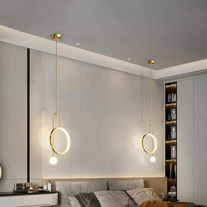 DecorBites™ Gold Black Ring Glass Ball LED Pendant Chandelier