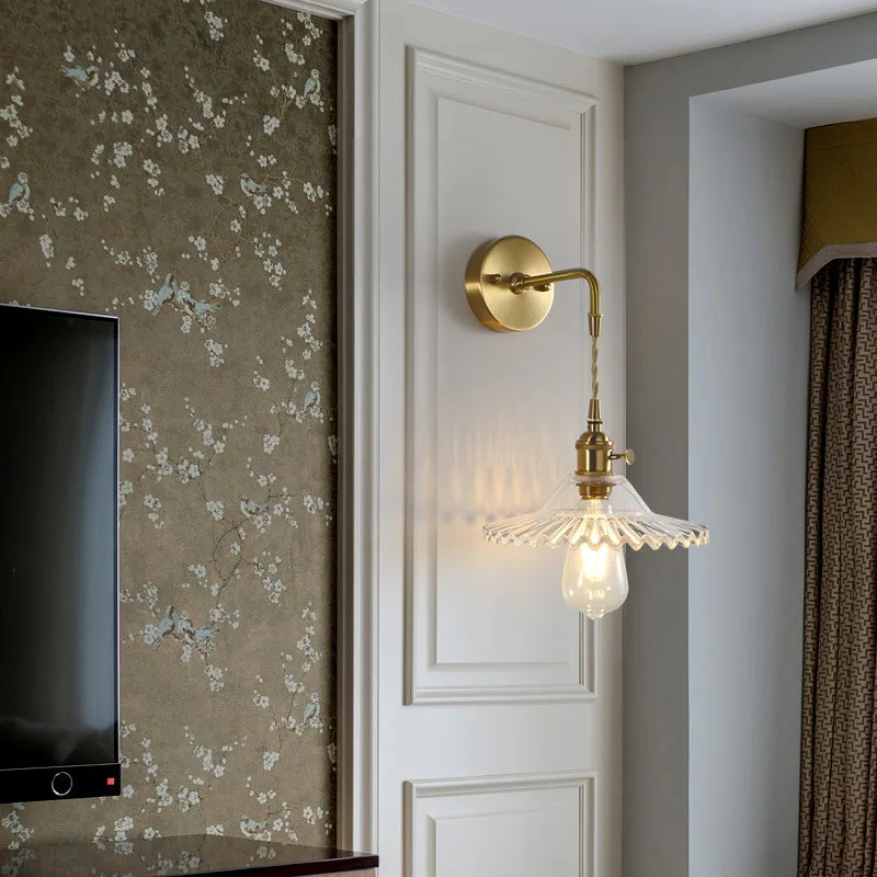 DecorBites™ Brass Glass LED Wall Sconce Light for Living Room, Bedroom, Bathroom