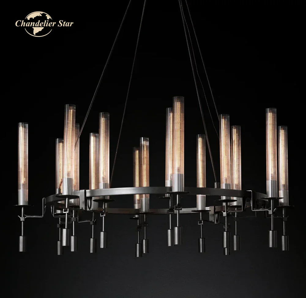 DecorBites™ LED Round Glass Chandelier for Living Dining Room Lighting