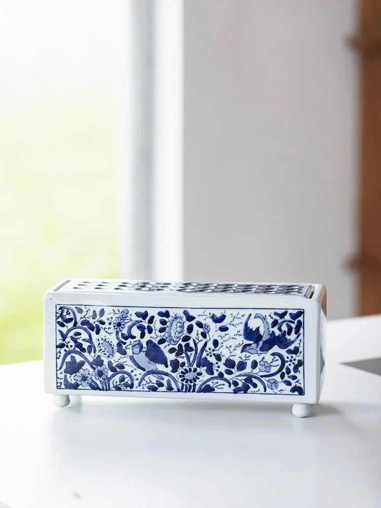 DecorBites™ Blue White Porcelain Square Flowerpot Vase Chinese Retro Home Decor