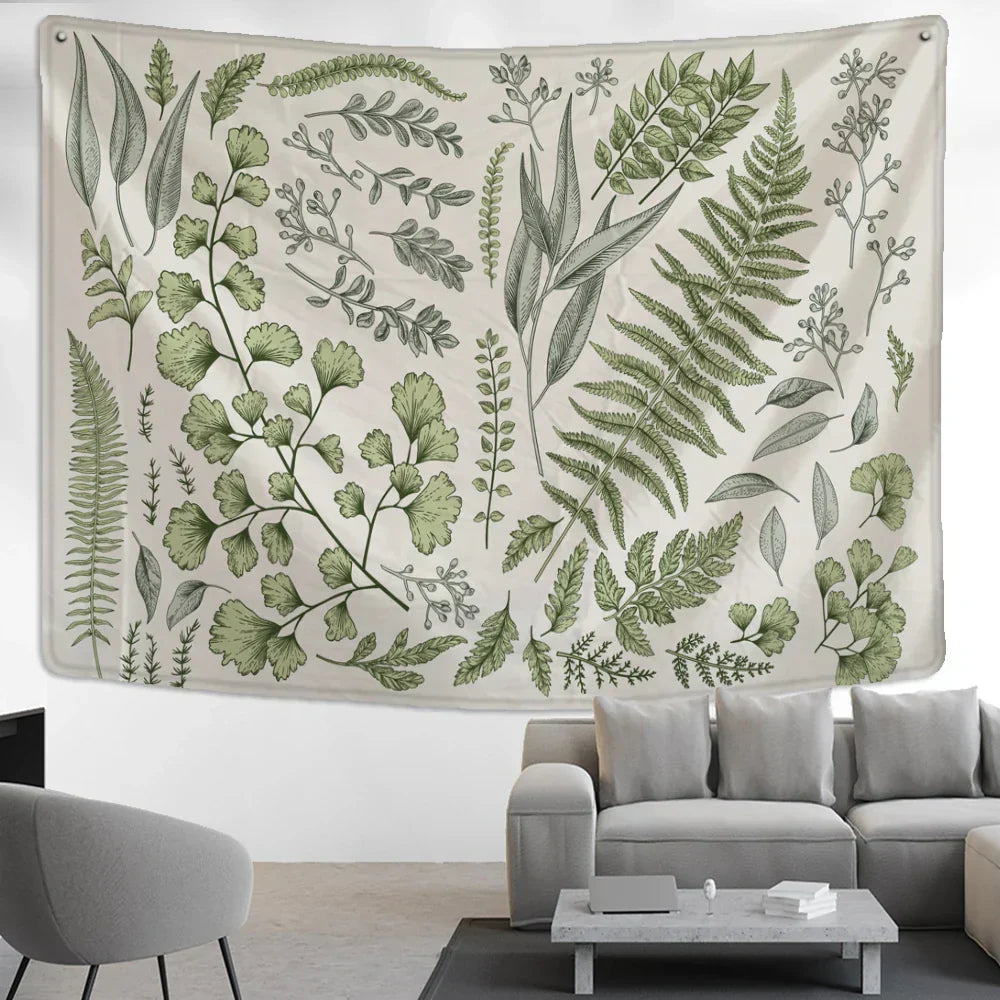 DecorBites™ Botanical Tapestry Wall Hanging Fern Leaves Boho Nature Aesthetic Room Decor
