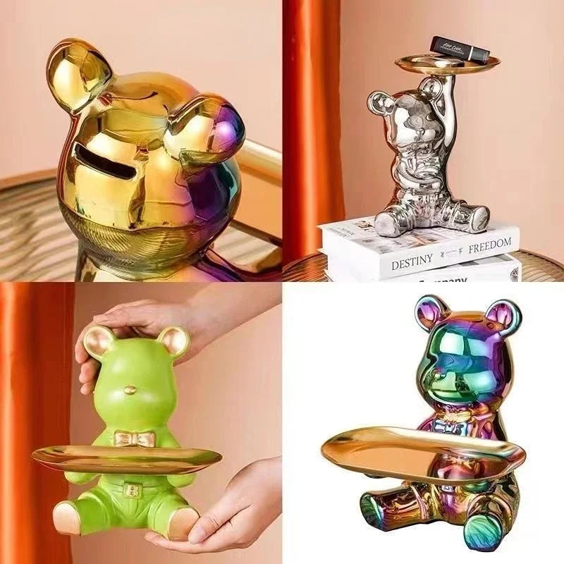 DecorBites™ Bear Doll Storage Tray Piggy Bank Snacks Makeup Key Holder Home Decor Accessory