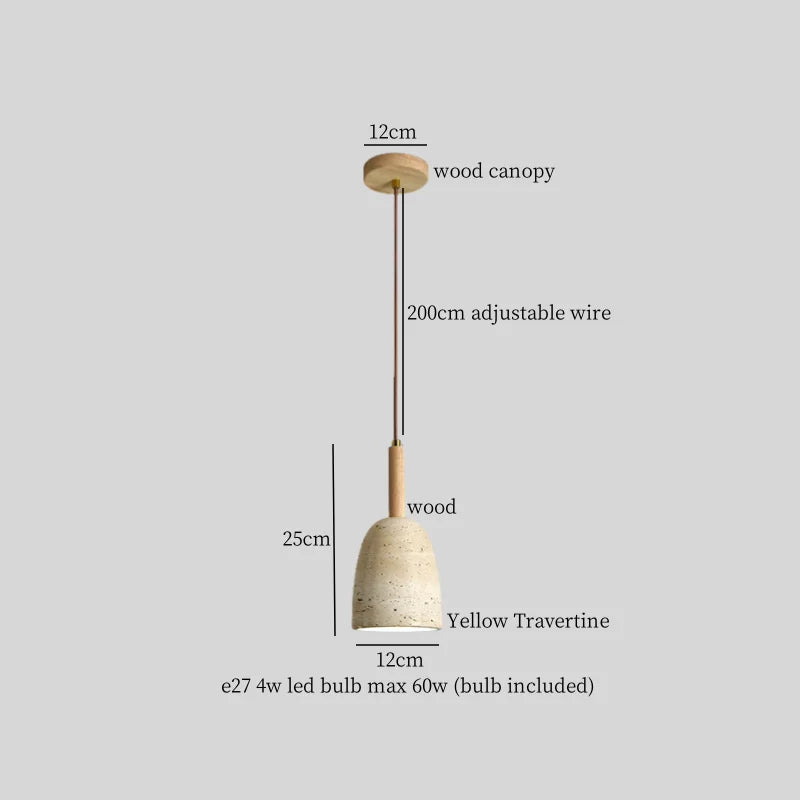 DecorBites™ LED Hanging Pendant Light Mid-Century Modern Yellow Travertine Wood Living Room