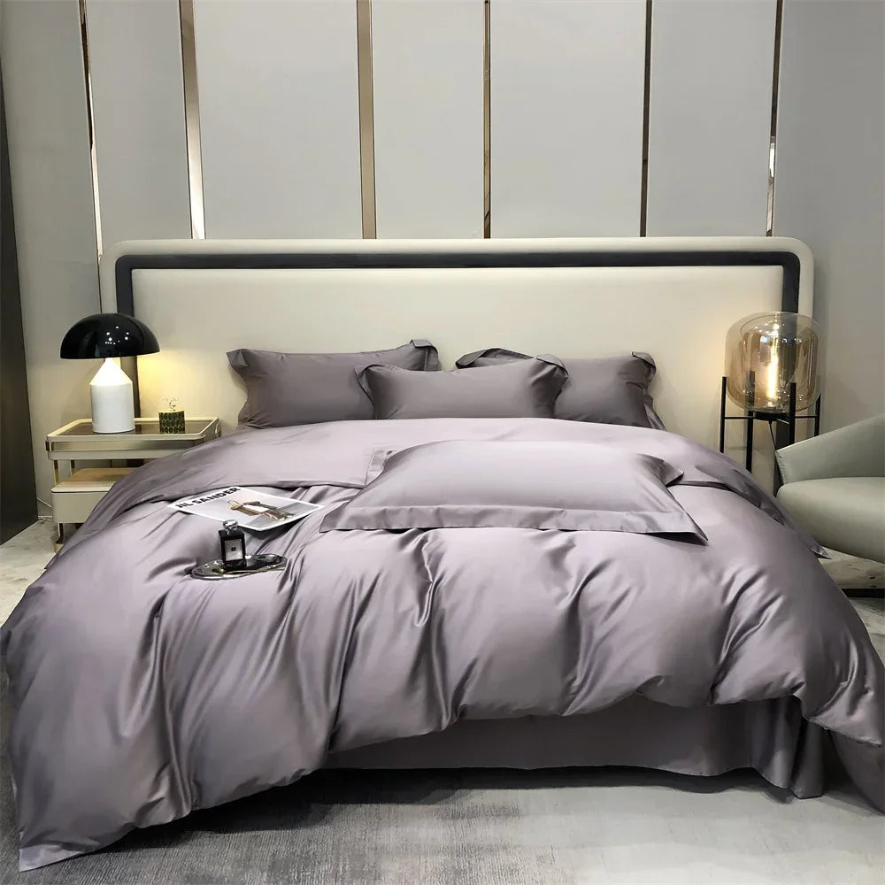DecorBites™ Egyptian Cotton Bedding Set - Solid Color Sheet Pillowcase Duvet Cover