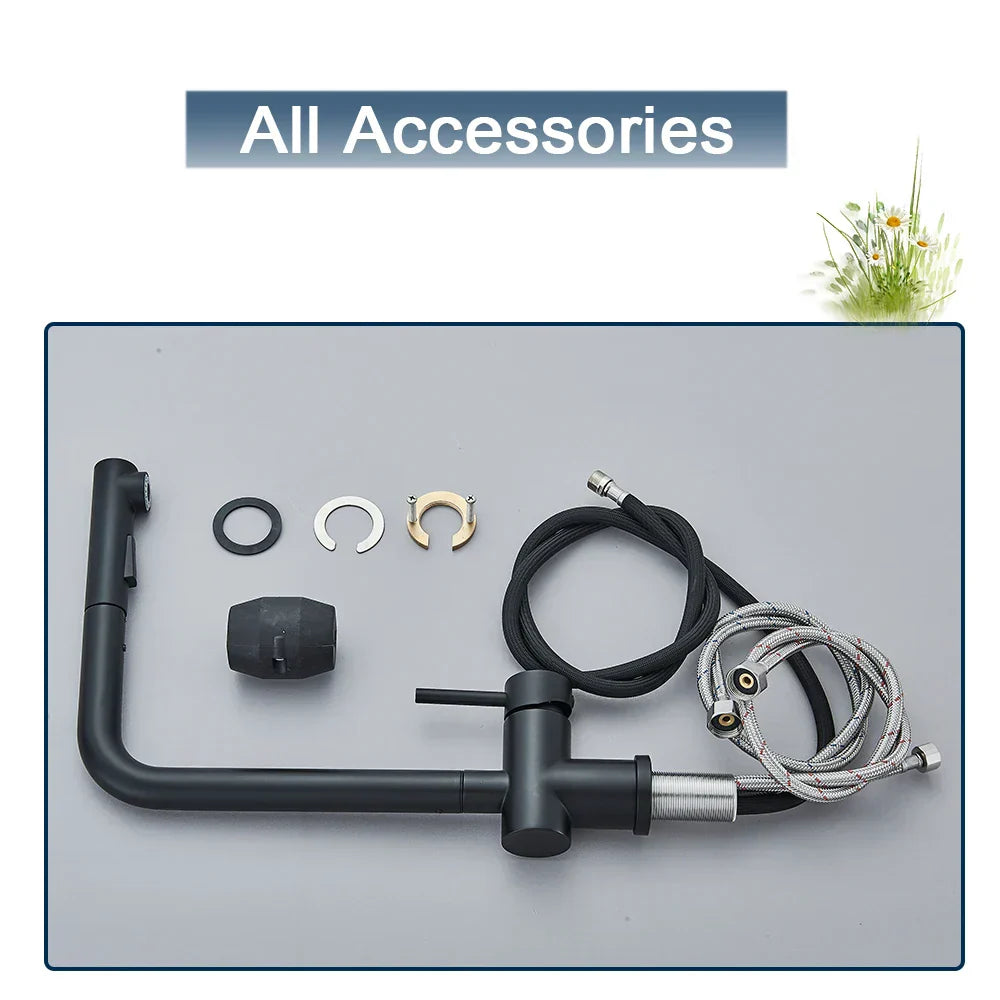 DecorBites™ Black Gourmet Kitchen Faucet with Flexible Sprayer and Dual Nozzle