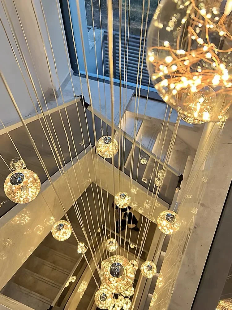 DecorBites™ LED Glass Ball Chandelier for Duplex Villa Living Room