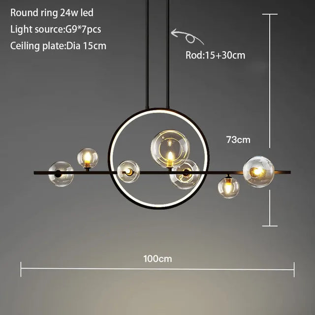 DecorBites™ Black Ring LED Pendant Light with Glass Lampshade for Dining Room and Kitchen