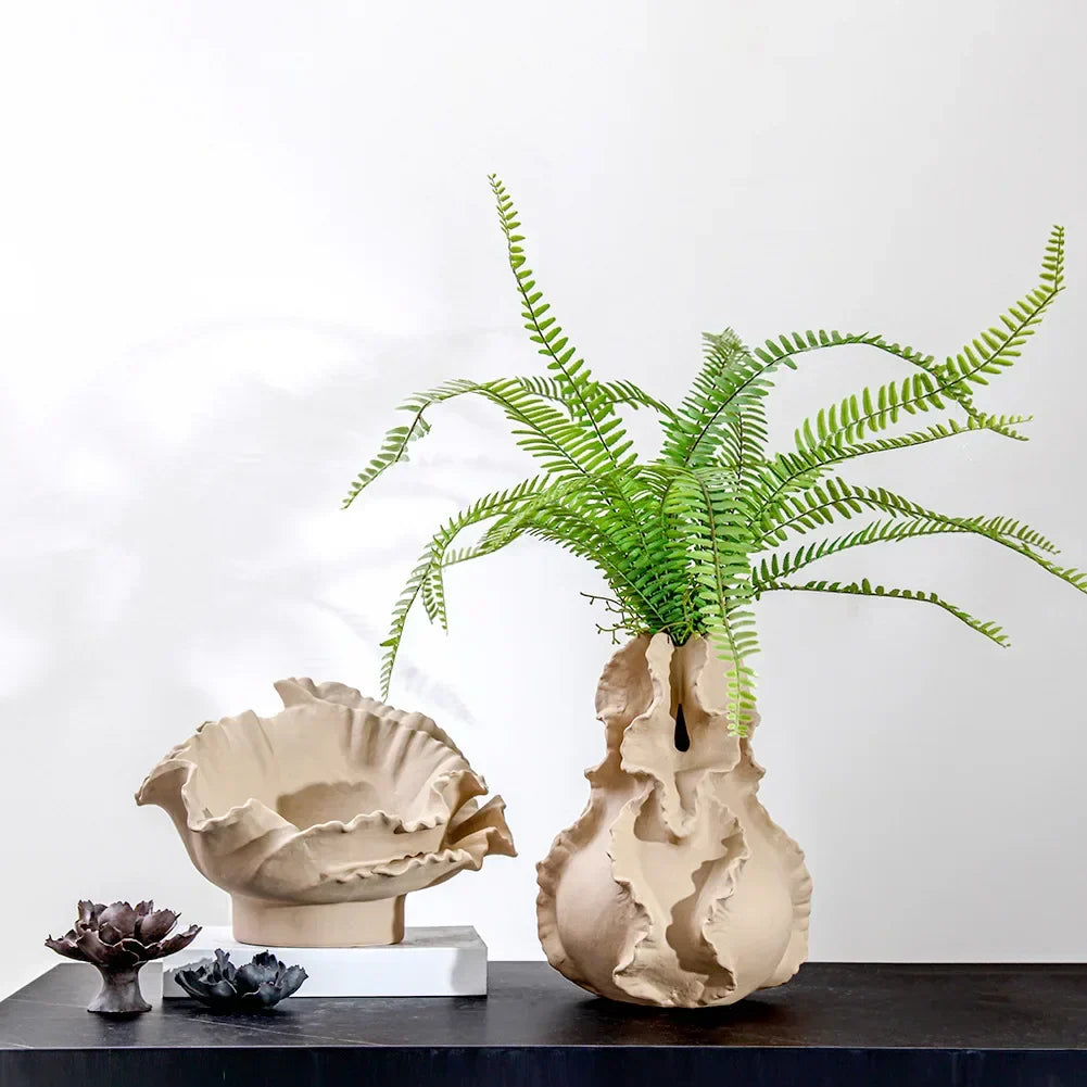 DecorBites™ Ceramic Wavy Flower Vase - Home Decoration and Storage Organization