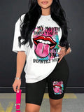 My Mouth Doesn'T Say It Printing Women T Shirts Two Piece Set Fashion Novel Short Sets New Summer Breathable Shirt Shorts Female