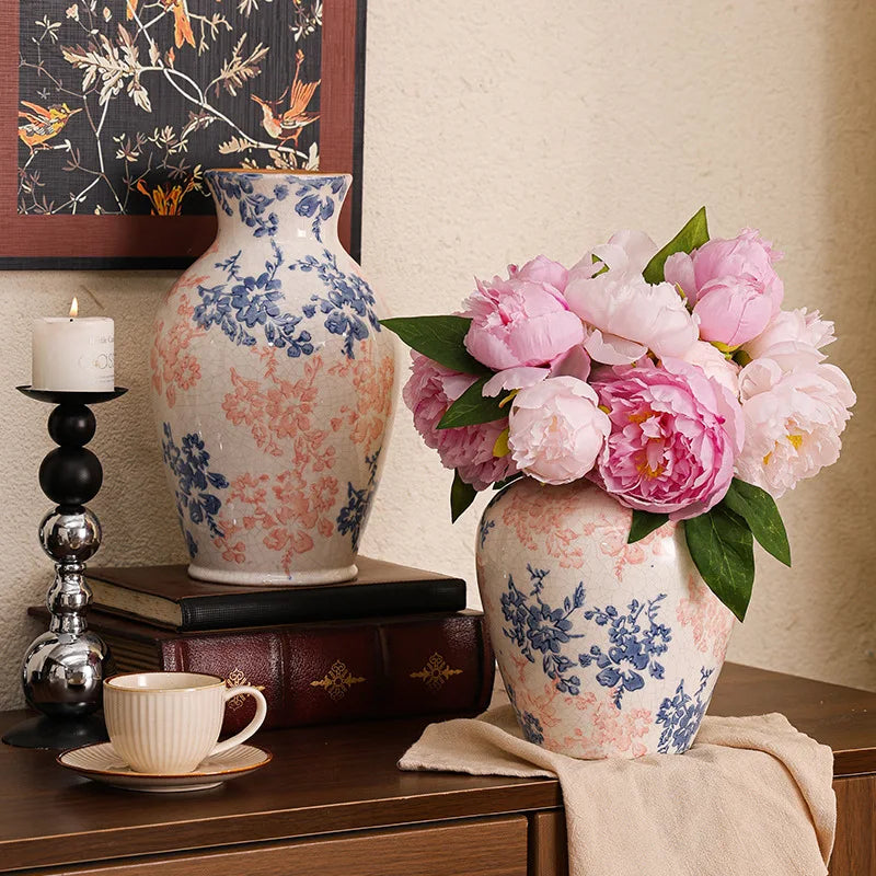 DecorBites™ Blue & White Ceramic Vase, Chinese-style Handcrafted Flower Vase - Home Decoration