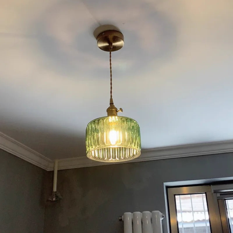 DecorBites™ Green Glass LED Pendant Light: Nordic Modern Hanging Lamp for Bedroom Dining Room