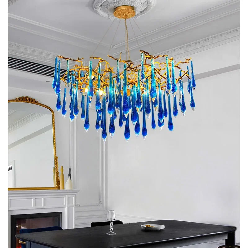 DecorBites™ Blue Crystal Chandelier: Luxe Living Room LED Lighting