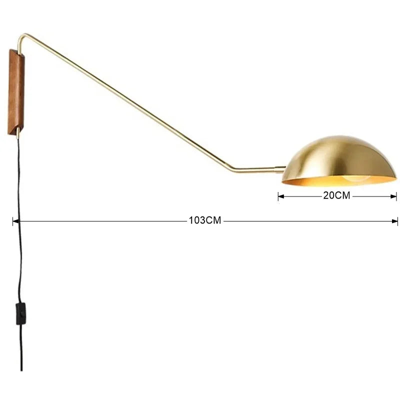DecorBites™ Adjustable Metal Wood Wall Lamp LED E27 Swing Arm Sconces for Living Room
