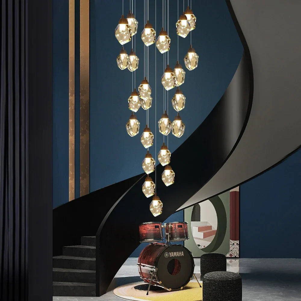DecorBites™ Crystal Chandelier Staircase Pendant Lamp LED Lighting Fixture for Living Room