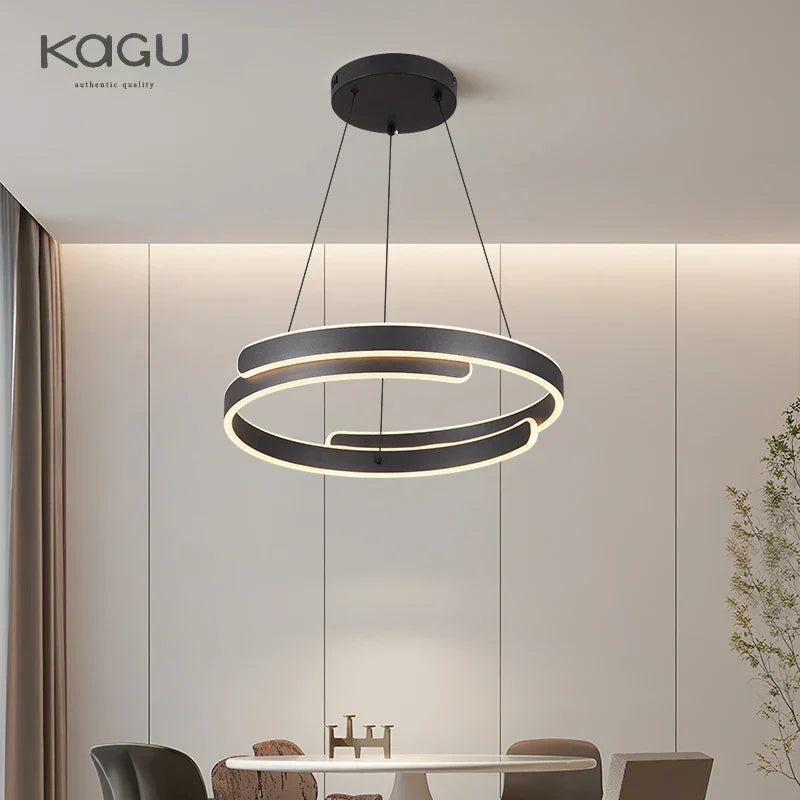 DecorBites™ Black White LED Ring Chandelier Pendant Lights for Home Indoor Decor
