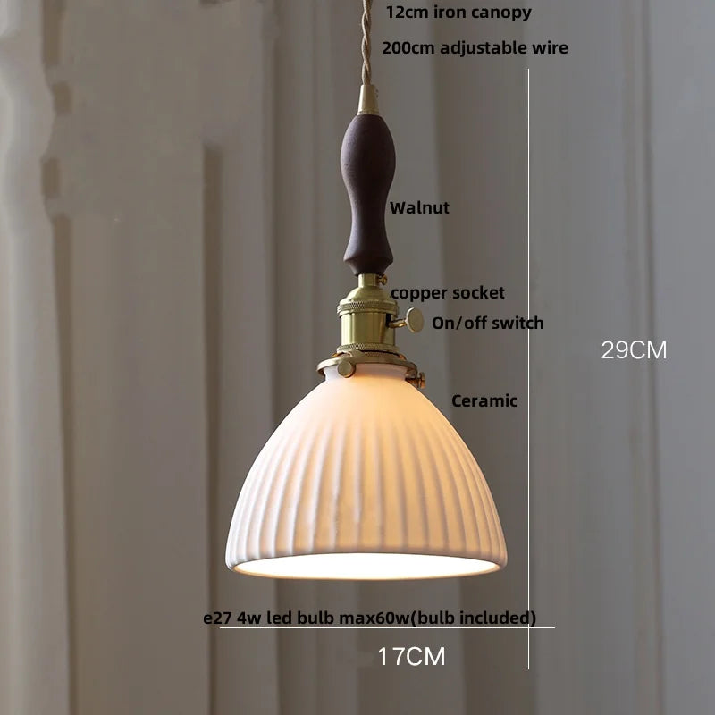 DecorBites™ Ceramic Walnut Wood LED Pendant Light Fixture for Dining Room and Home Decor