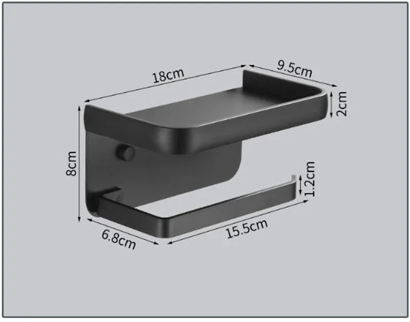 DecorBites™ Aluminum Black Tissue Holder with Phone Shelf - Toilet Paper Rack
