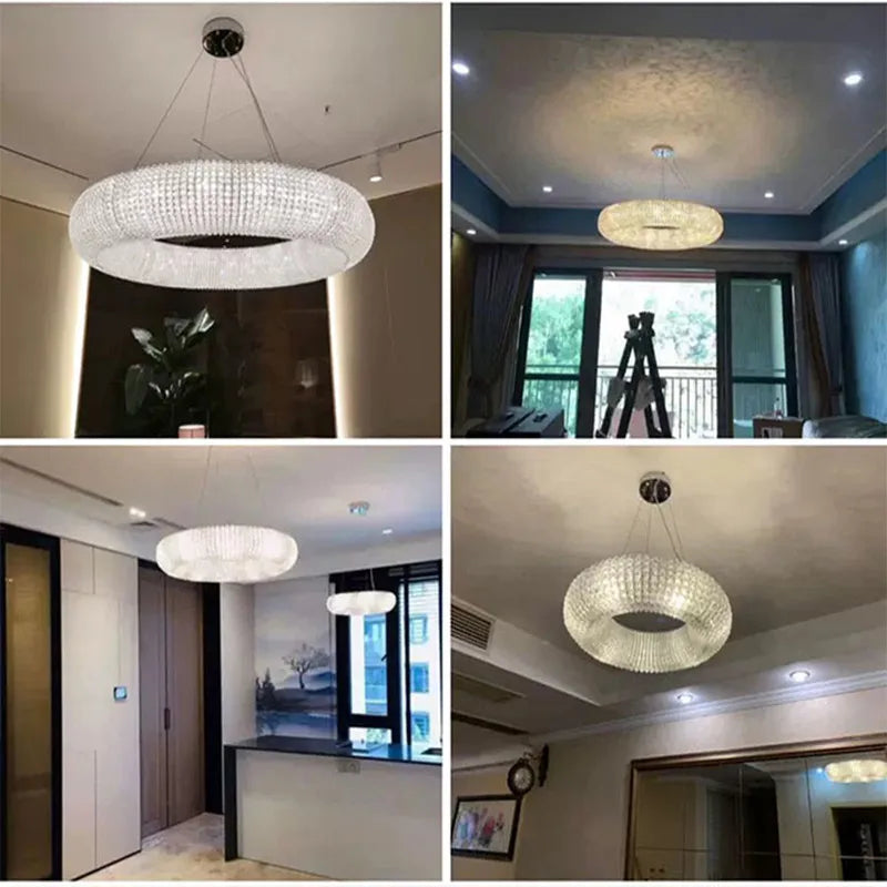 DecorBites™ Crystal Loft Chandelier: Modern Luxury LED Pendant Light for Living Room Decor