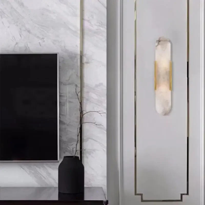 DecorBites™ Linear Marble Chandelier: Modern Circular Alabaster Pendant Light