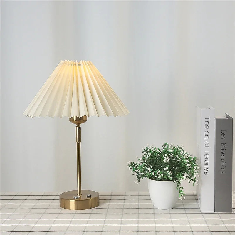 Adjustable Pleated Table Lamp Nordic Retro LED Desk Light for Living Room Bedroom by DecorBites™