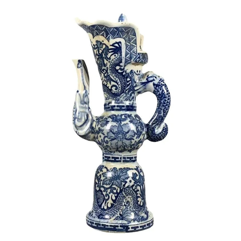 DecorBites™ Blue & White Dragon Pattern Qing Dynasty Qianlong Porcelain Pot