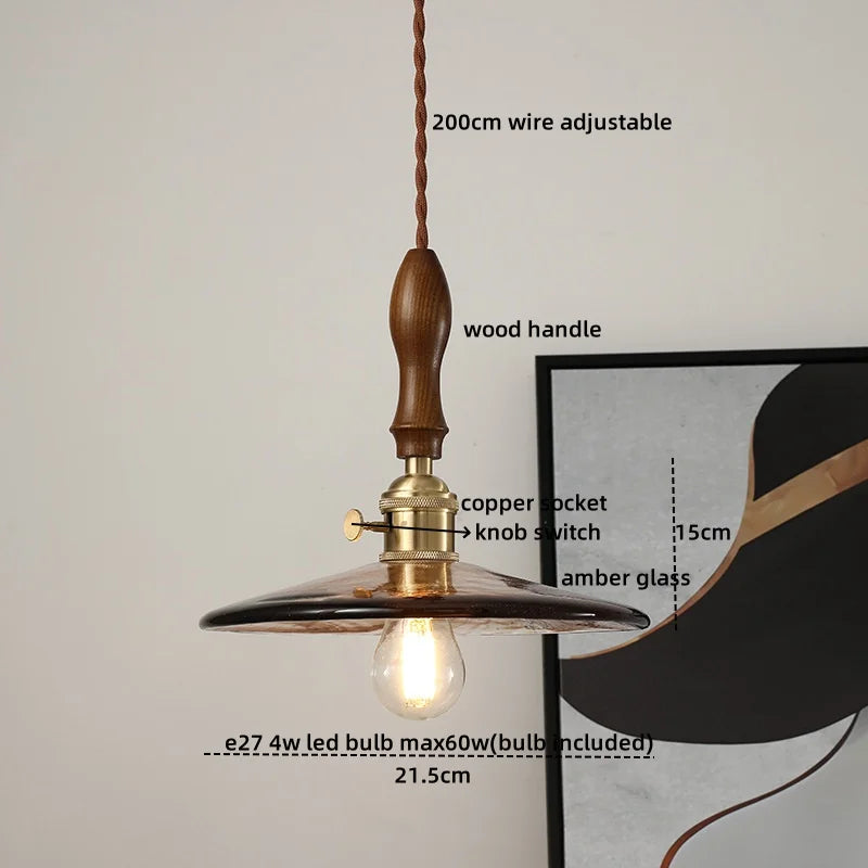 DecorBites™ Amber Glass Pendant Lamps Copper Modern Hanging Lights for Living Dining Bedroom