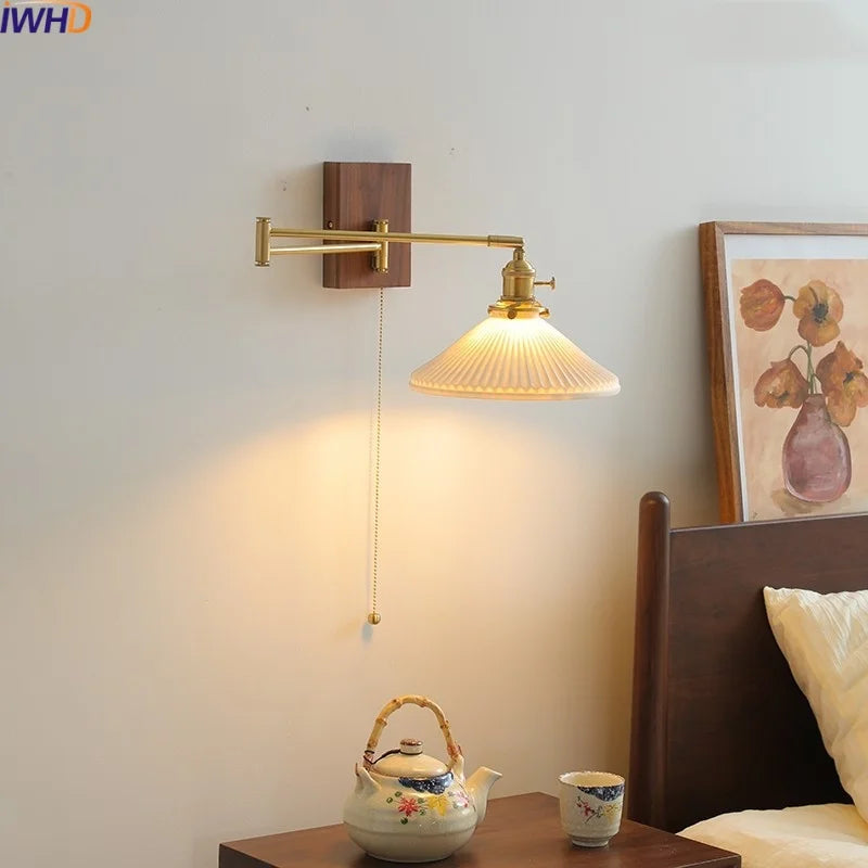 DecorBites™ Ceramic Copper LED Wall Light | Modern Bedside Lamp with Pull Chain Switch