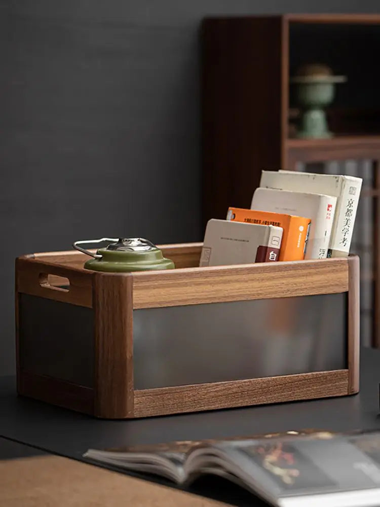 DecorBites™ Black Walnut Wood Desktop Organizer Box - Multi-functional Office & Makeup Case