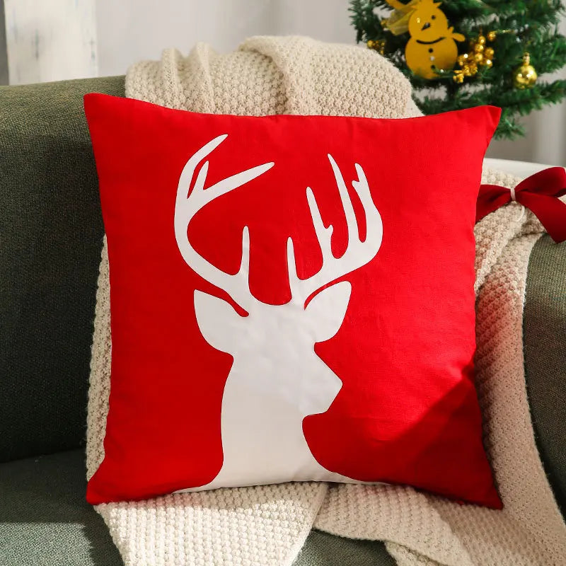 DecorBites™ Christmas Elk Embroidered Cushion Cover | Gold & Silver Stamped Holiday Decor