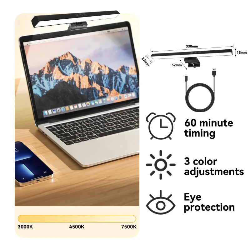 DecorBites™ LED Monitor Bar Light for Dimming PC Screen, Stepless RGB Desk Lamp