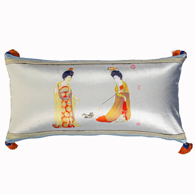DecorBites™ Ancient Chinese Beauty Girl Velvet Satin Throw Pillow Cover 45x45cm