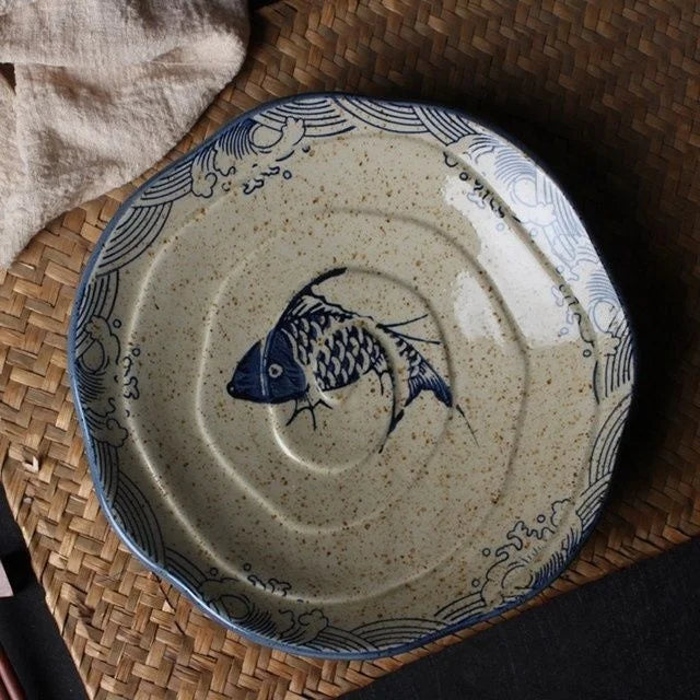 DecorBites™ Japanese Fish Print Ceramic Tableware - Special-shaped Large Dinner Plate Set
