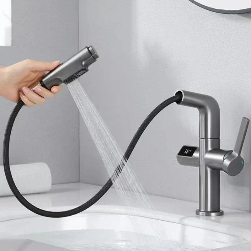 DecorBites™ Brass Basin Faucet Set with Digital Display and Pull Out Function