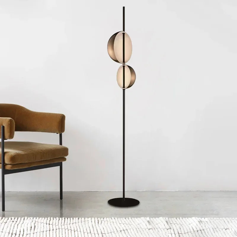 DecorBites™ Black Gold LED Floor Lamp Double Lampshade Standing Light