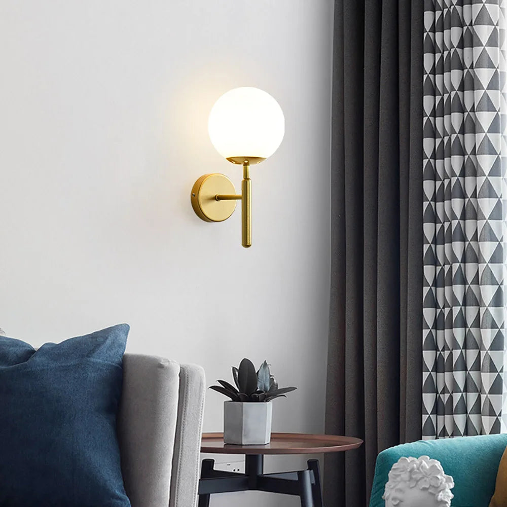 DecorBites™ Glass Shade Gold Wall Lamp Bedroom Bedside Spherical Aisle Light