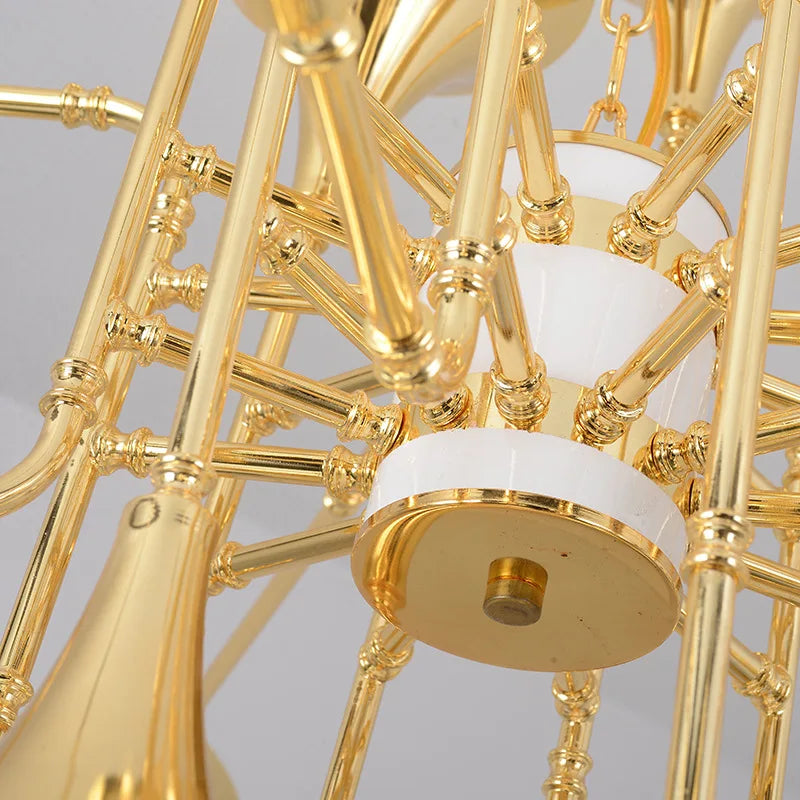 DecorBites™ Gold Trumpet Pendant Multi-Head Chandeliers: Modern Creative Horn Floor Lights