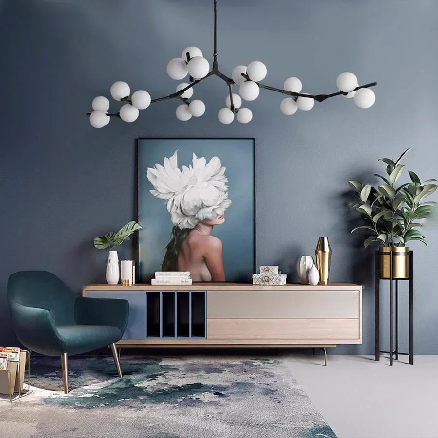 DecorBites™ Glass Balls LED Chandelier: Molecular Living Decoration, Modern Branches Pendant Lighting Fixtures.