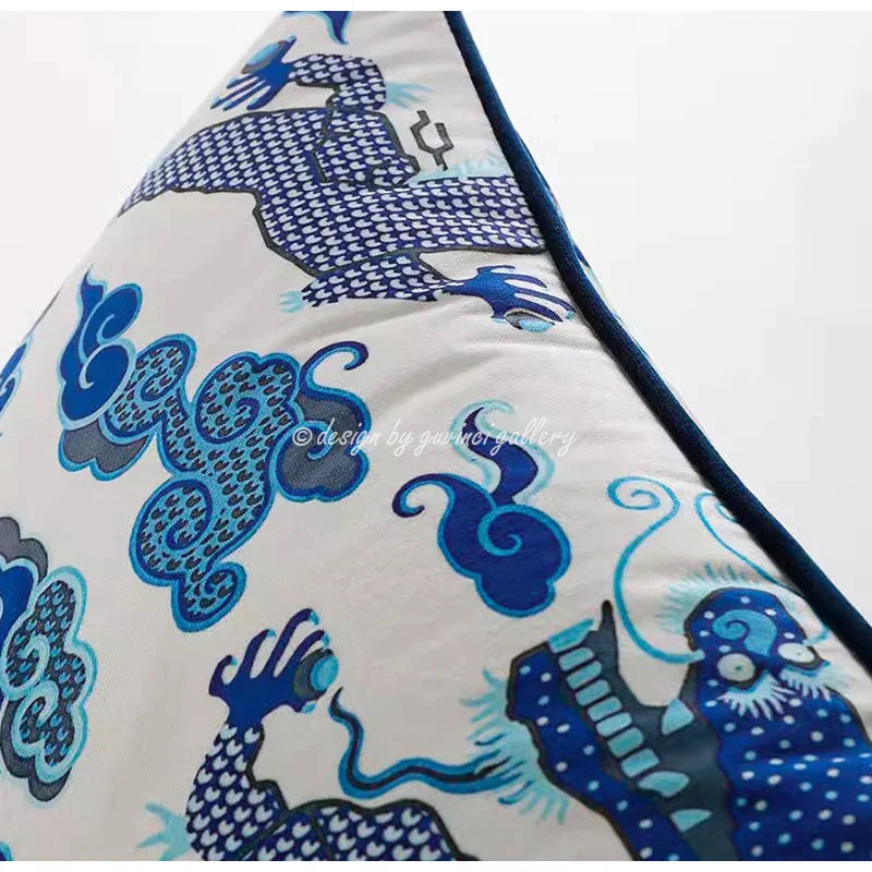 DecorBites™ Chinese City Landscape Velvet Lumbar Pillow Cover with Tassels, 30x50cm