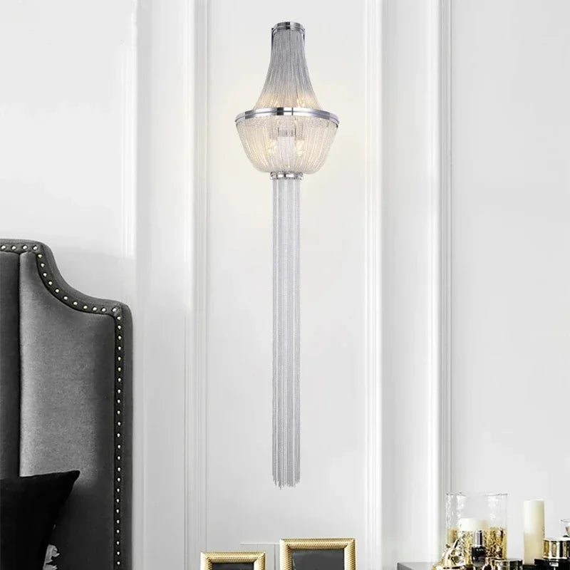 DecorBites™ Aluminum Chain Sconce for Aisle & Bedroom LED Wall Lamp – Gold/Silver