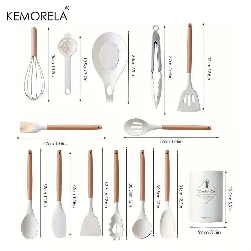 DecorBites™ 14-Piece Silicone Kitchen Utensil Set with Storage Box | Heat-Resistant Cooking Tools