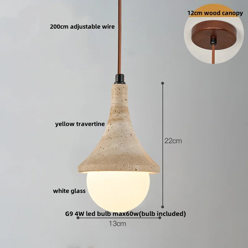 DecorBites™ LED Pendant Lamp Wood Globe Round Yellow Stone Hanging Lights