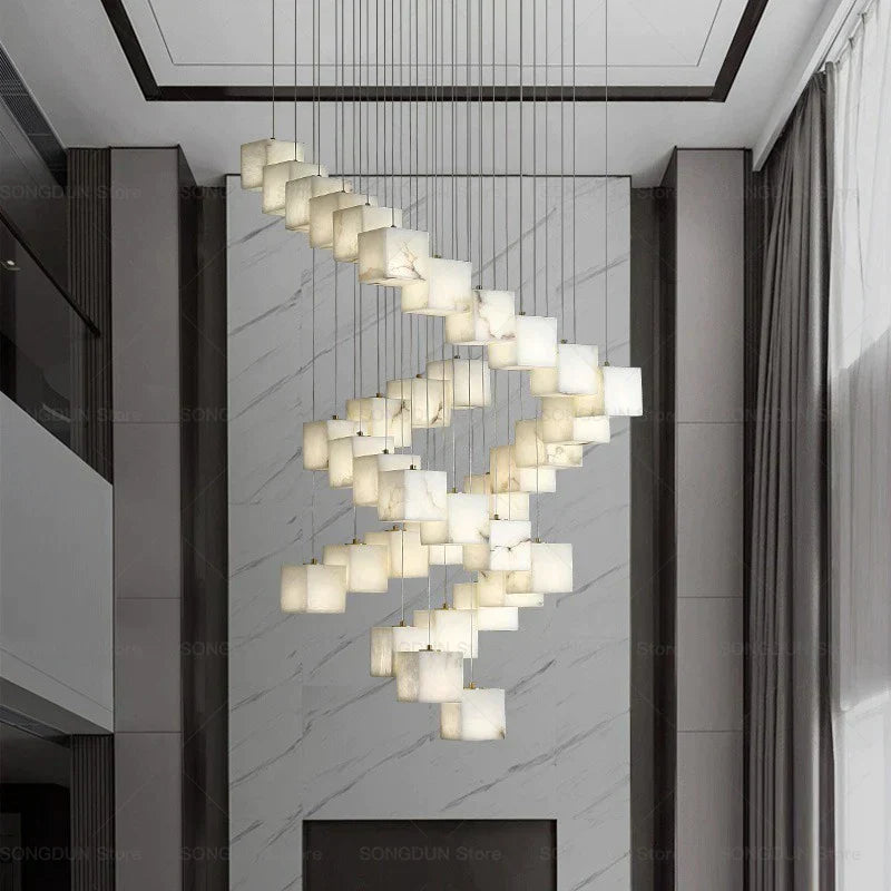 DecorBites™ Jade Design Chinese Chandelier for Duplex Villa Restaurant and Living Room