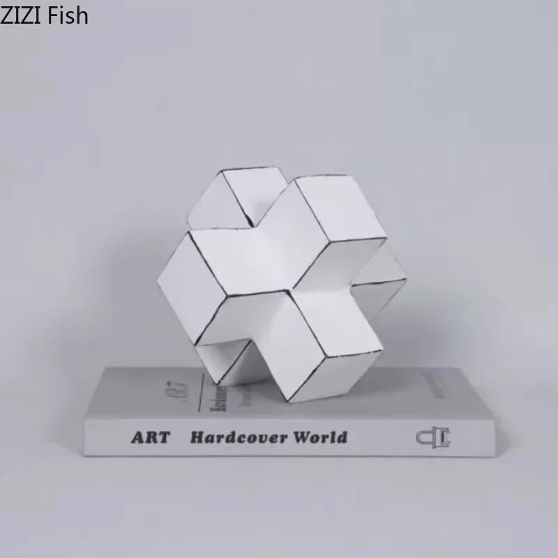 DecorBites™ Cube Block Sculpture Resin Desk Decoration Modern Artwork Ornament